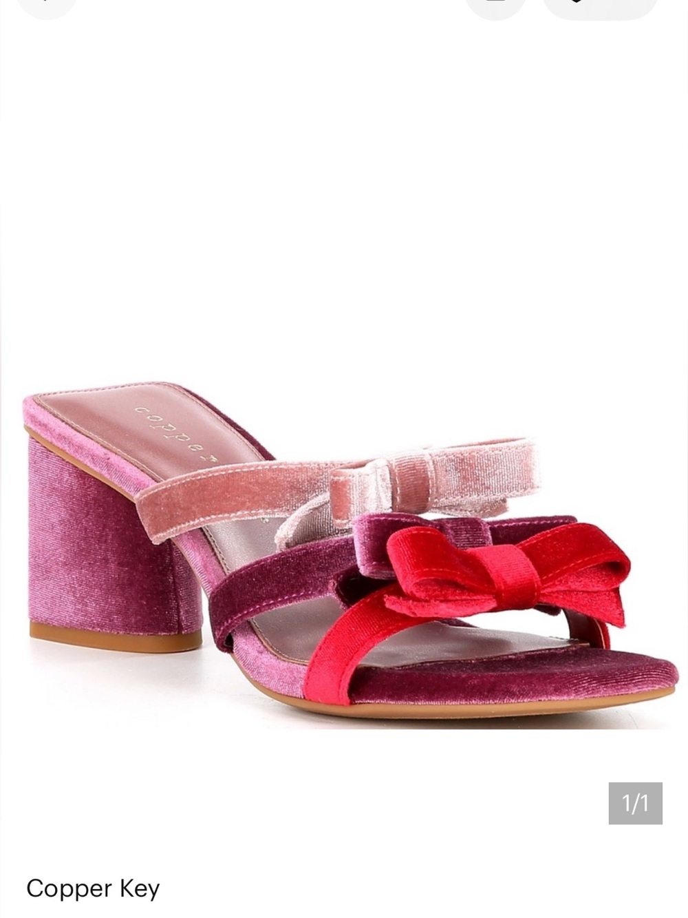 Copper Key Velvet Triple-Bow Block Heel Dress Sandal; Size  5.5